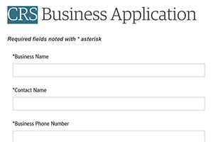 Screen grab of CRS business application form